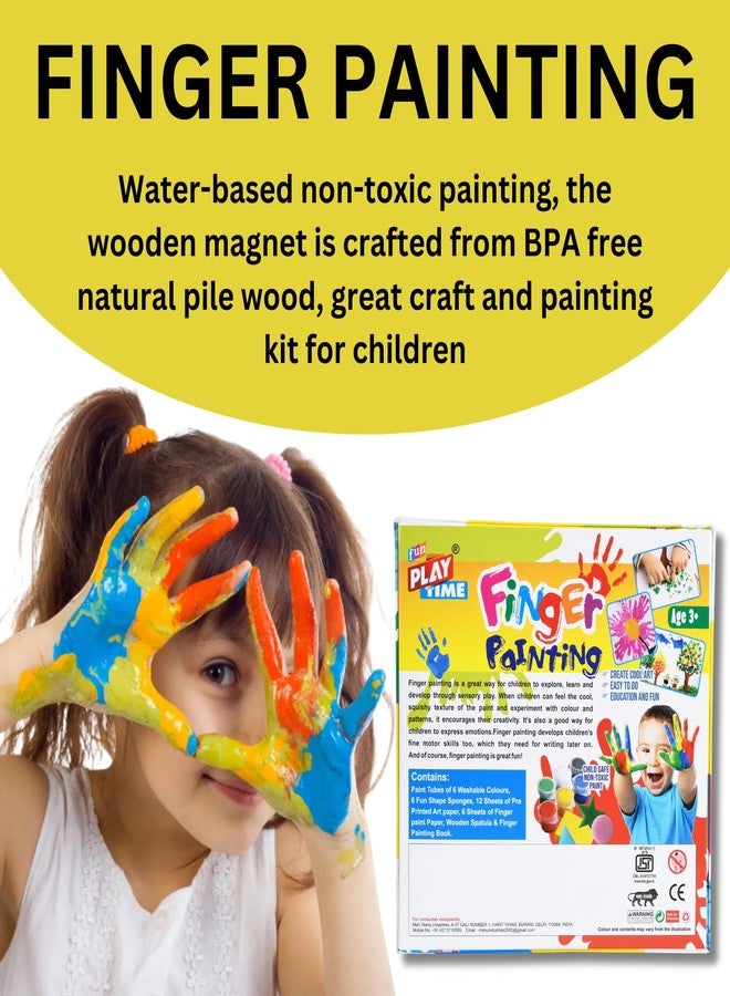 Fun4you Finger Hand Paint Color Kit for Kids 6 Washable Colours Wooden Spatula Painting Book Sheets Safe & Non-Toxic Craft Set for Age 3+ For Boy Girl - Image 3
